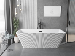 Mexen Tava baignoire autoportante cannelée 170 x 75 cm, blanche, trop-plein noir - 52851707500-70