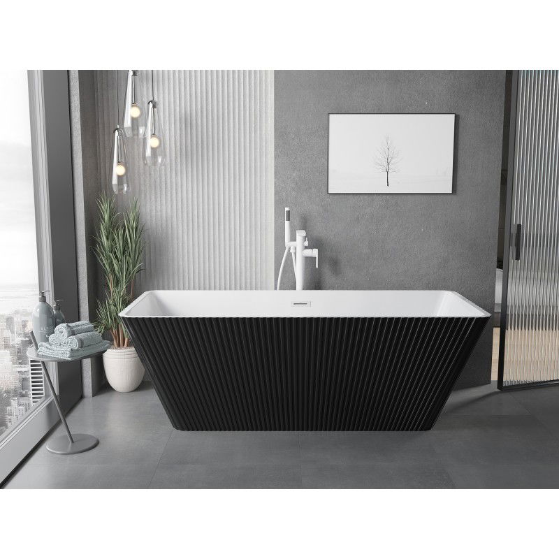 Mexen Tava baignoire autoportante rainurée 170 x 75 cm, blanche/noire, trop-plein blanc - 52851707575-20