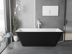 Mexen Tava baignoire îlot nervurée 170 x 75 cm, blanc/noir, trop-plein blanc - 52851707575-20