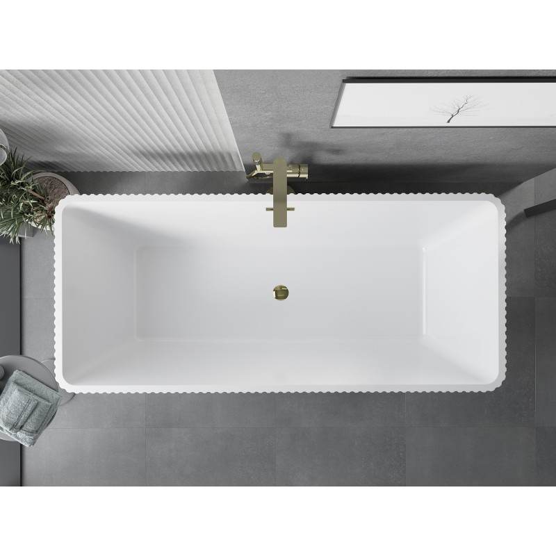 Mexen Tava baignoire autoportante rainurée 170 x 75 cm, blanc / noir, trop-plein doré - 52851707575-50