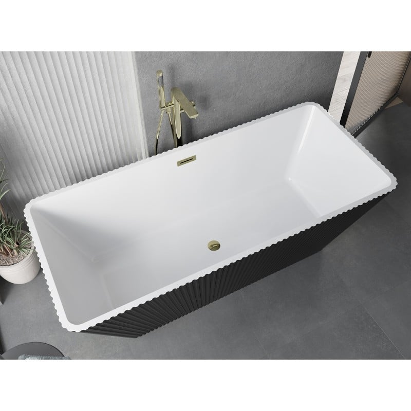 Mexen Tava baignoire autoportante rainurée 170 x 75 cm, blanc / noir, trop-plein doré - 52851707575-50