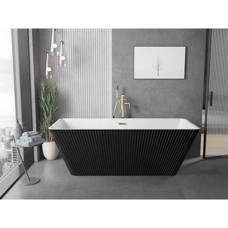 Mexen Tava baignoire autoportante rainurée 170 x 75 cm, blanc / noir, trop-plein doré - 52851707575-50