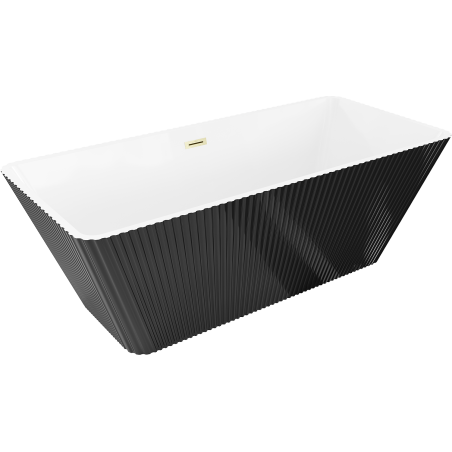 Mexen Tava baignoire autoportante rainurée 170 x 75 cm, blanc/noir, trop-plein doré brossé - 52851707575-55