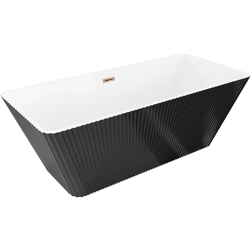Mexen Tava baignoire autoportante rainurée 170 x 75 cm, blanc/noir, trop-plein or rose - 52851707575-60