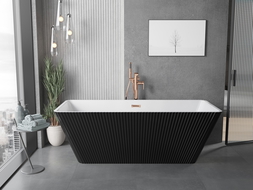 Mexen Tava baignoire îlot cannelée 170 x 75 cm, blanc/noir, trop-plein or rose - 52851707575-60