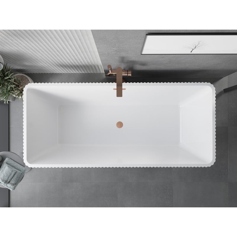 Mexen Tava baignoire autoportante rainurée 170 x 75 cm, blanc/noir, trop-plein cuivre brossé - 52851707575-65