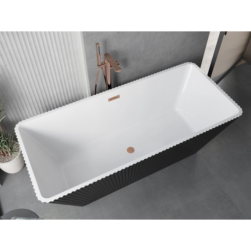 Mexen Tava baignoire autoportante rainurée 170 x 75 cm, blanc/noir, trop-plein cuivre brossé - 52851707575-65