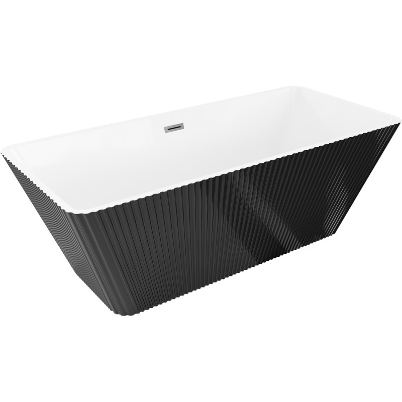 Mexen Tava baignoire autoportante rainurée 170 x 75 cm, blanc/noir, trop-plein gris canon brossé - 52851707575-66