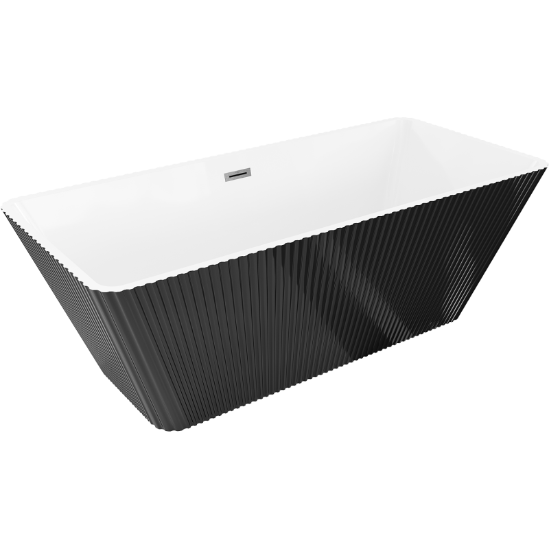 Mexen Tava baignoire autoportante rainurée 170 x 75 cm, blanc/noir, trop-plein gun gray brossé - 52851707575-66