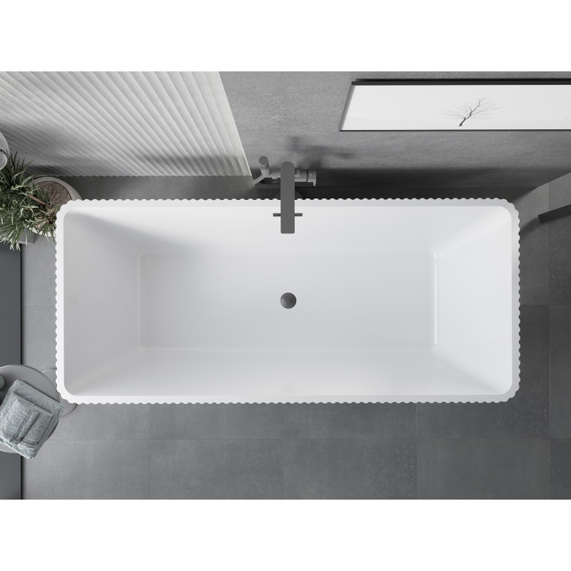 Mexen Tava baignoire autoportante rainurée 170 x 75 cm, blanc/noir, trop-plein gris canon brossé - 52851707575-66