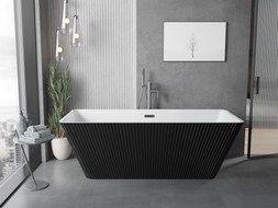 Mexen Tava baignoire autoportante rainurée 170 x 75 cm, blanc/noir, trop-plein gris canon brossé - 52851707575-66