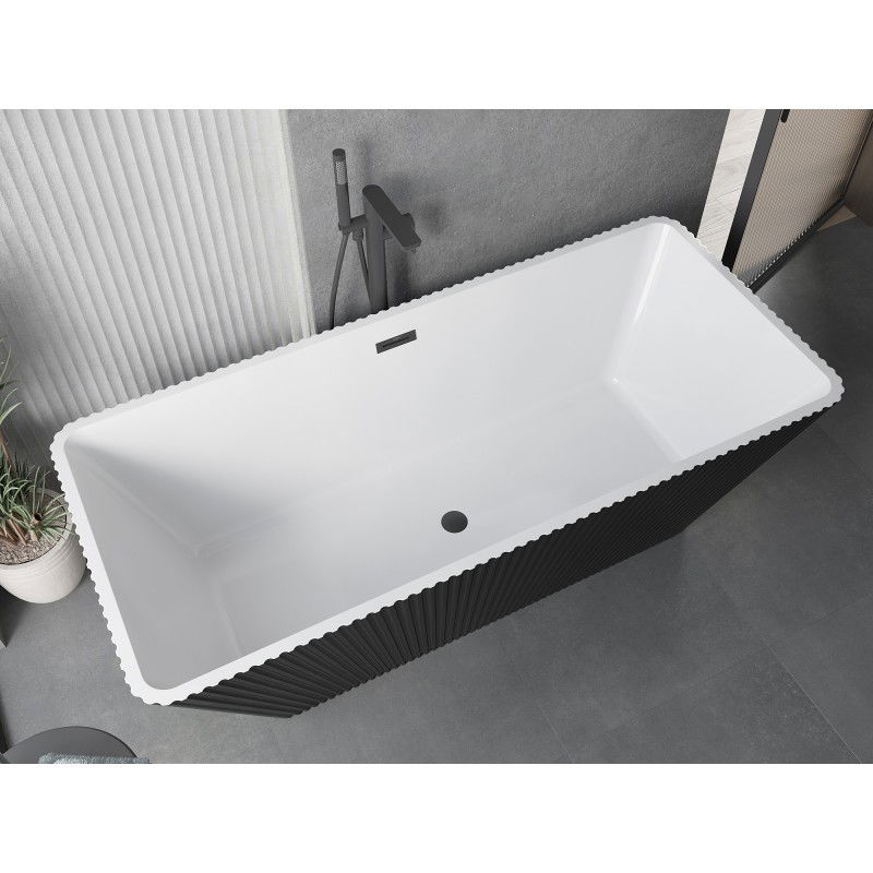 Mexen Tava baignoire autoportante rainurée 170 x 75 cm, blanc/noir, trop-plein noir - 52851707575-70
