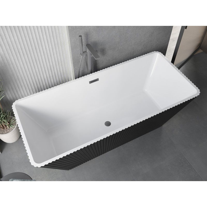 Mexen Tava baignoire îlot rainurée 170 x 75 cm, blanc/noir, trop-plein gun metal - 52851707575-95