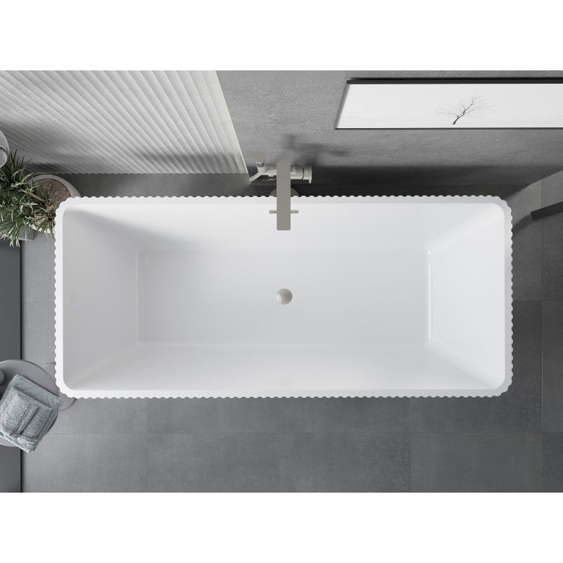 Mexen Tava baignoire autoportante rainurée 170 x 75 cm, blanc/noir, trop-plein nickel brossé - 52851707575-97