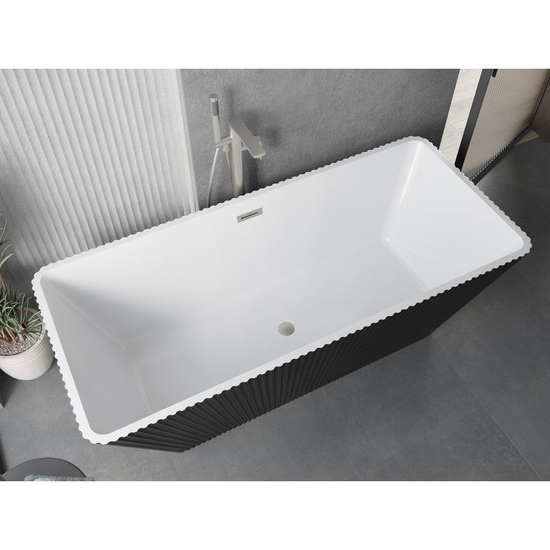 Mexen Tava baignoire autoportante rainurée 170 x 75 cm, blanc/noir, trop-plein nickel brossé - 52851707575-97