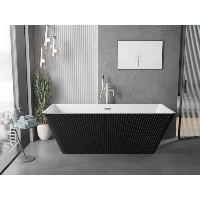 Mexen Tava baignoire autoportante rainurée 170 x 75 cm, blanc/noir, trop-plein nickel brossé - 52851707575-97