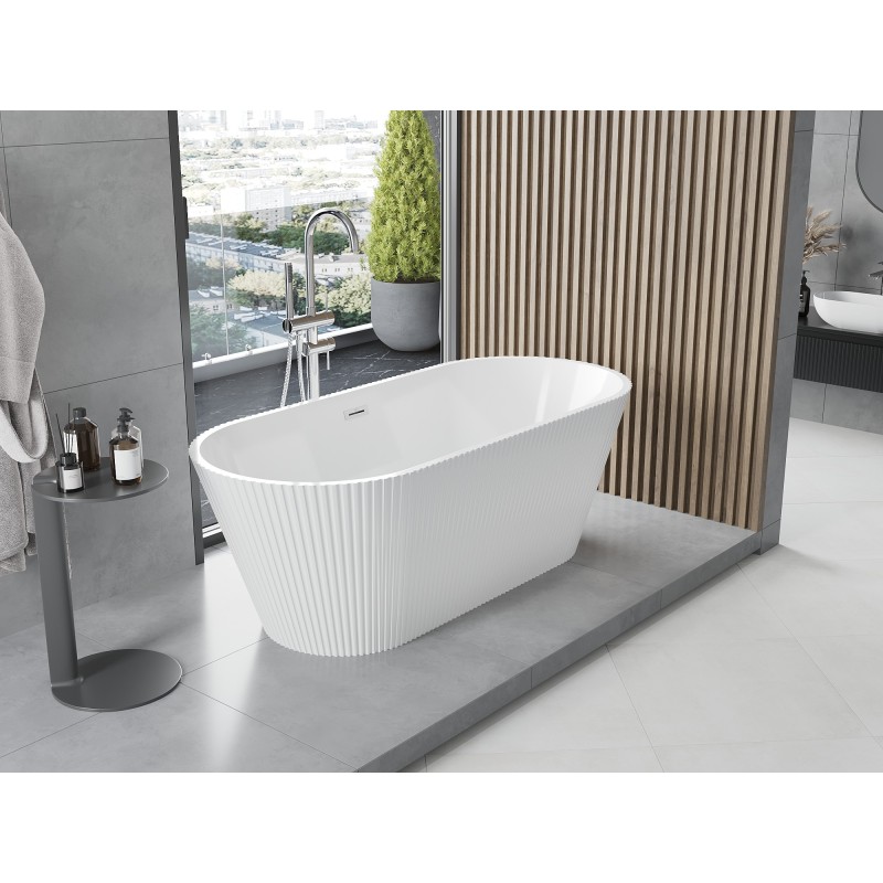Mexen Yara baignoire autoportante rainurée 170 x 75 cm, blanche, trop-plein chrome - 52861707500-01