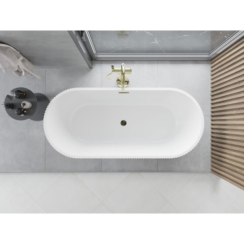 Mexen Yara baignoire autoportante cannelée 170 x 75 cm, blanche, trop-plein doré - 52861707500-50