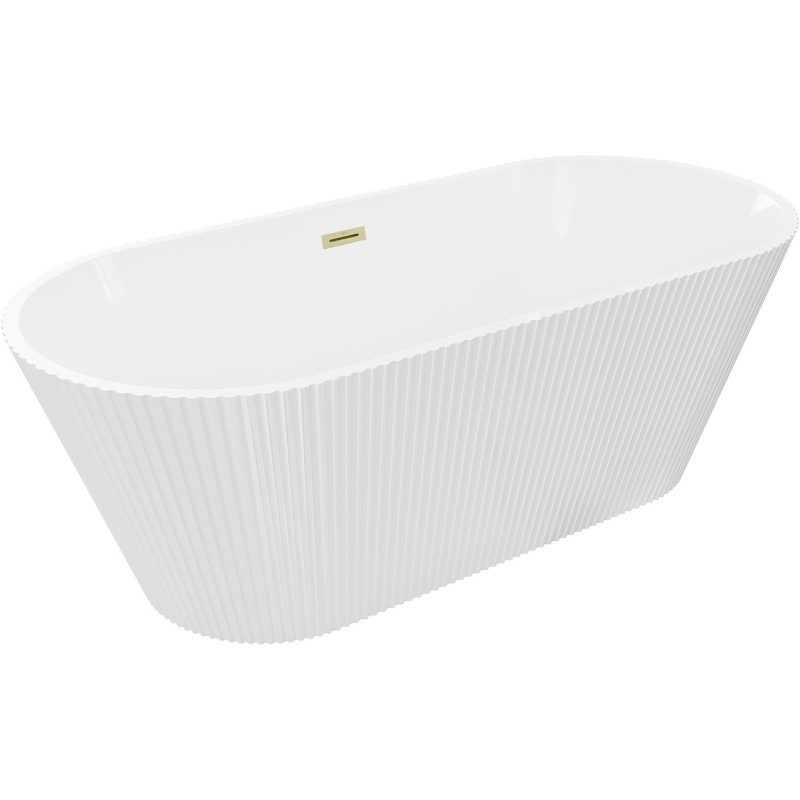 Mexen Yara baignoire autoportante rainurée 170 x 75 cm, blanche, trop-plein or brossé - 52861707500-55