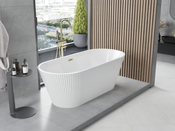 Mexen Yara baignoire autoportante rainurée 170 x 75 cm, blanche, trop-plein or brossé - 52861707500-55