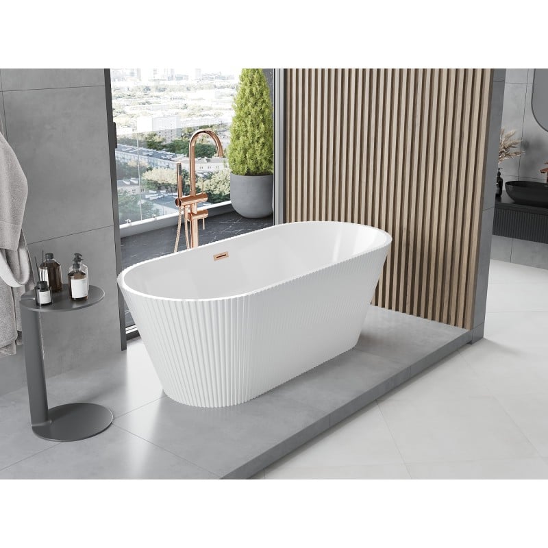 Mexen Yara baignoire autoportante rainurée 170 x 75 cm, blanche, trop-plein or rose - 52861707500-60