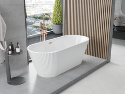 Mexen Yara baignoire autoportante rainurée 170 x 75 cm, blanche, trop-plein or rose - 52861707500-60