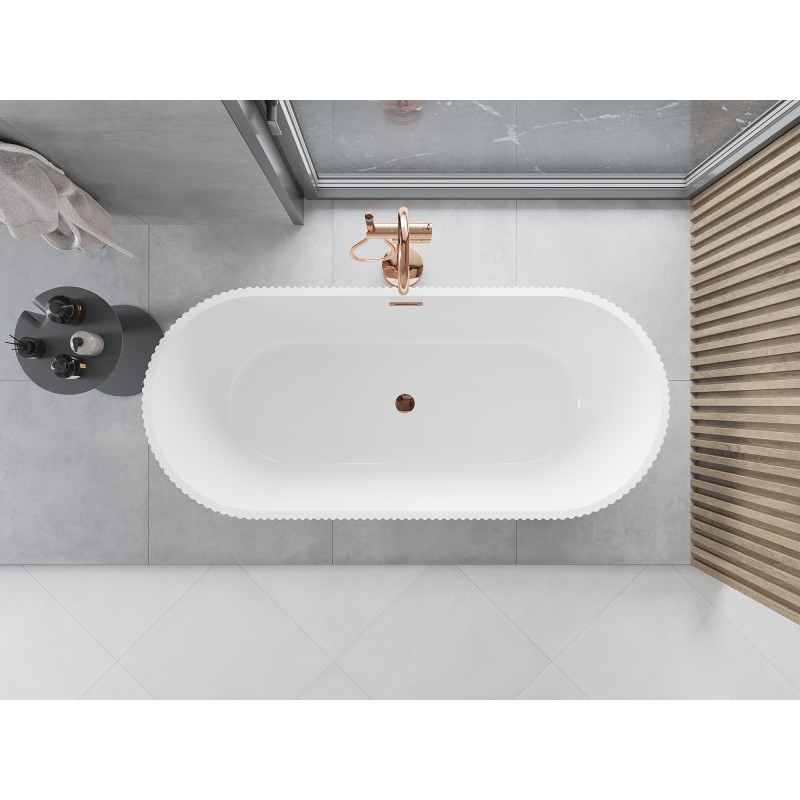 Mexen Yara baignoire autoportante rainurée 170 x 75 cm, blanche, trop-plein or rose - 52861707500-60
