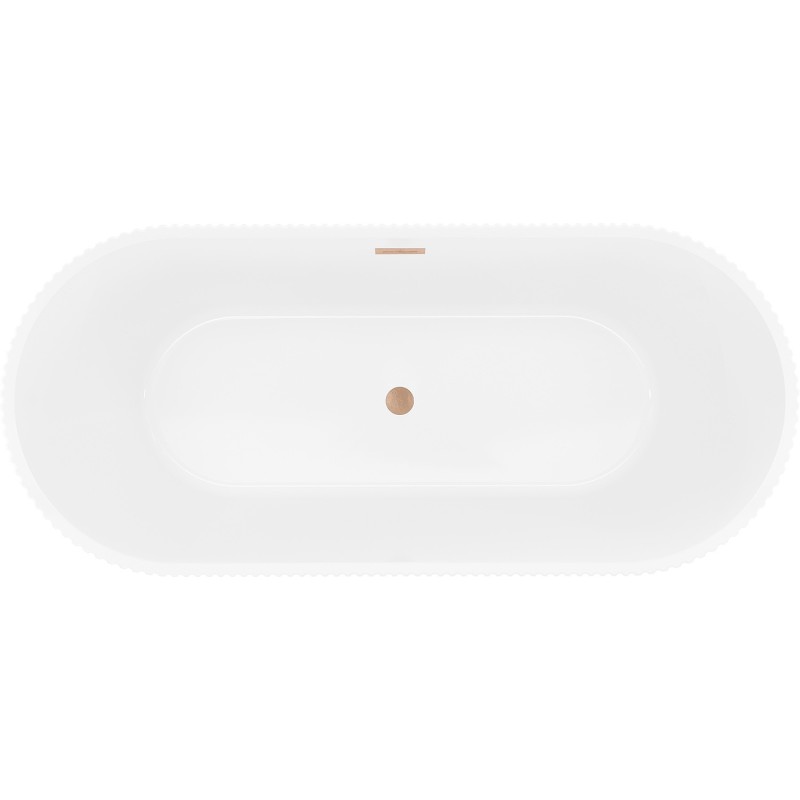 Mexen Yara baignoire autoportante cannelée 170 x 75 cm, blanche, trop-plein cuivre brossé - 52861707500-65