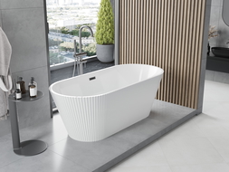 Mexen Yara baignoire autoportante rainurée 170 x 75 cm, blanche, trop-plein gris canon brossé - 52861707500-66
