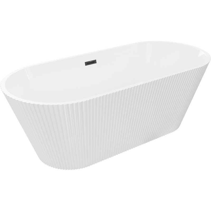 Mexen Yara baignoire îlot nervurée 170 x 75 cm, blanche, trop-plein noir - 52861707500-70