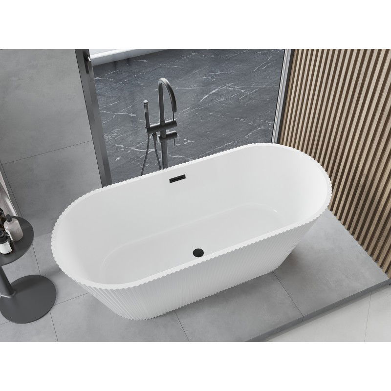 Mexen Yara baignoire autoportante cannelée 170 x 75 cm, blanche, trop-plein noir - 52861707500-70