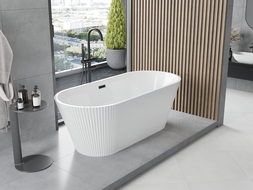 Mexen Yara baignoire îlot nervurée 170 x 75 cm, blanche, trop-plein noir - 52861707500-70