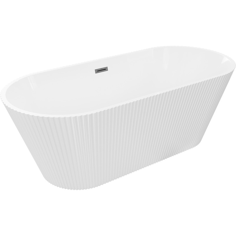 Mexen Yara baignoire autoportante rainurée 170 x 75 cm, blanche, trop-plein gun metal - 52861707500-95