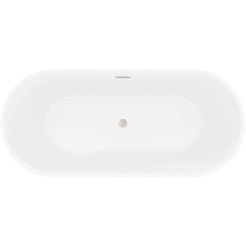 Mexen Yara baignoire autoportante cannelée 170 x 75 cm, blanche, trop-plein nickel brossé - 52861707500-97