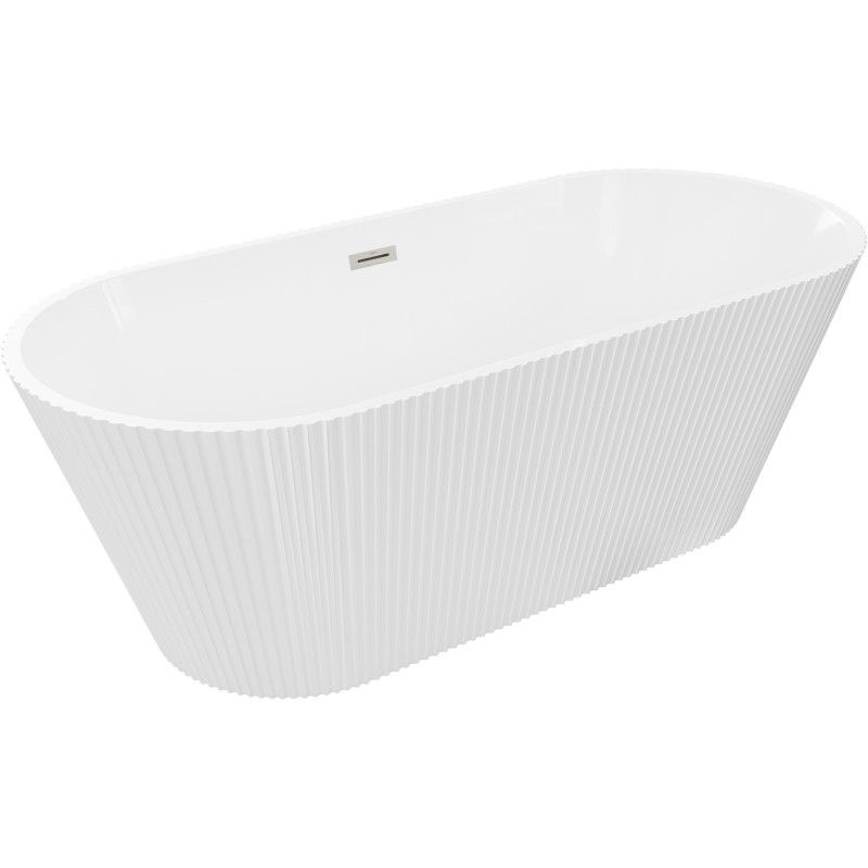 Mexen Yara baignoire autoportante cannelée 170 x 75 cm, blanche, trop-plein nickel brossé - 52861707500-97