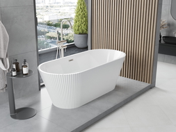 Mexen Yara baignoire autoportante cannelée 170 x 75 cm, blanche, trop-plein nickel brossé - 52861707500-97