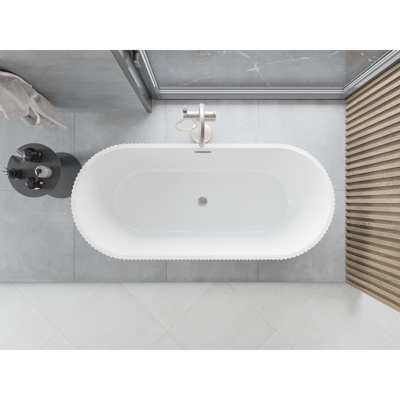 Mexen Yara baignoire autoportante cannelée 170 x 75 cm, blanche, trop-plein nickel brossé - 52861707500-97