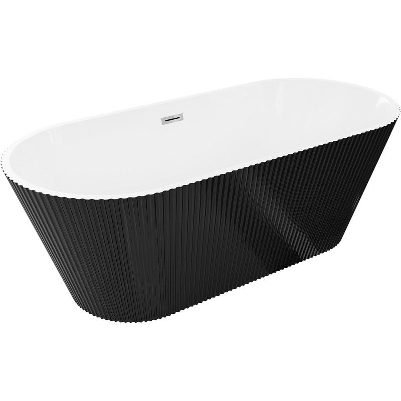 Mexen Yara baignoire autoportante rainurée 170 x 75 cm, blanc/noir, trop-plein chromé - 52861707575-01