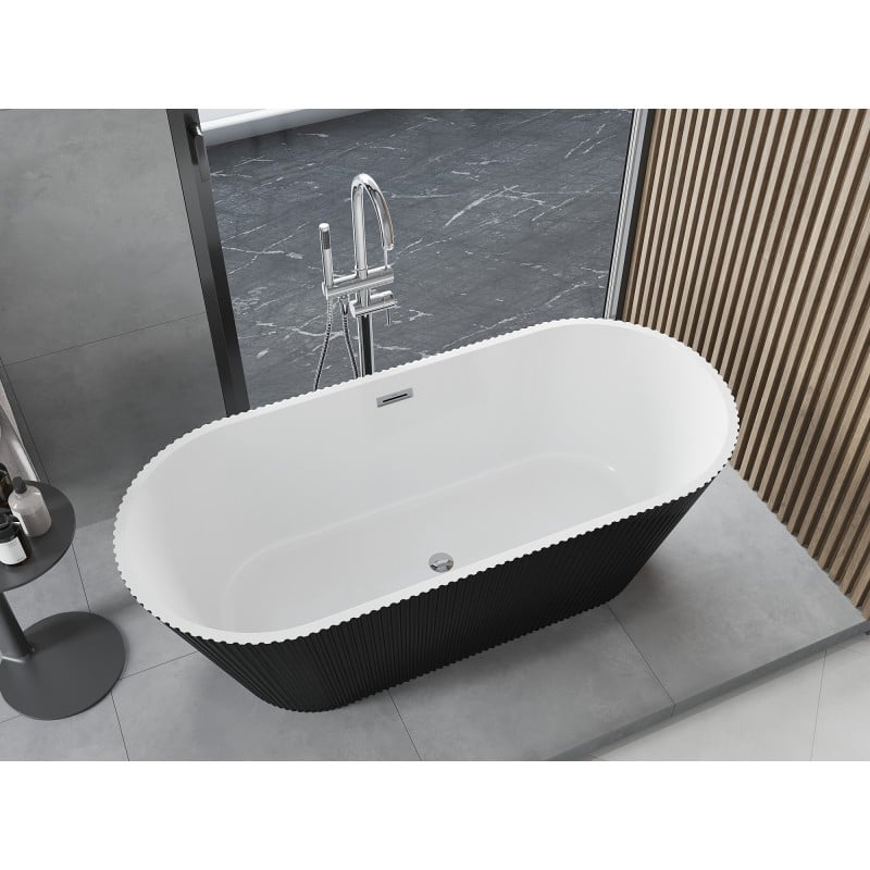 Mexen Yara baignoire autoportante rainurée 170 x 75 cm, blanc/noir, trop-plein chromé - 52861707575-01