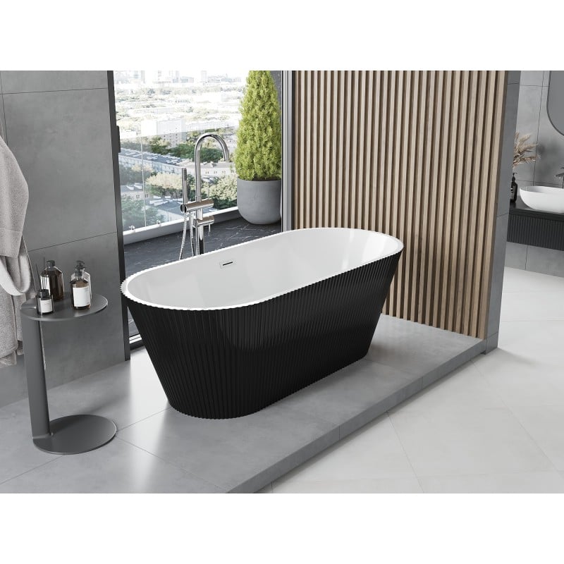 Mexen Yara baignoire autoportante rainurée 170 x 75 cm, blanc/noir, trop-plein chromé - 52861707575-01