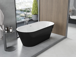 Mexen Yara baignoire autoportante rainurée 170 x 75 cm, blanc/noir, trop-plein chromé - 52861707575-01