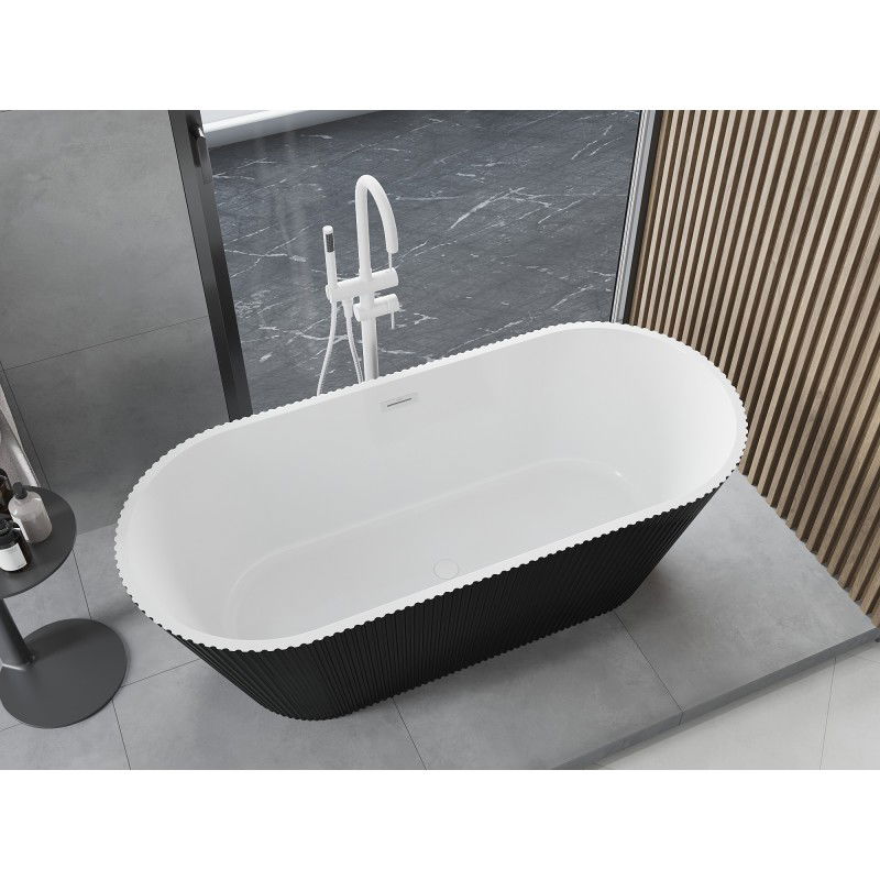 Mexen Yara baignoire îlot cannelée 170 x 75 cm, blanche/noire, trop-plein blanc - 52861707575-20
