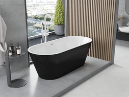 Mexen Yara baignoire autoportante cannelée 170 x 75 cm, blanche/noire, trop-plein blanc - 52861707575-20