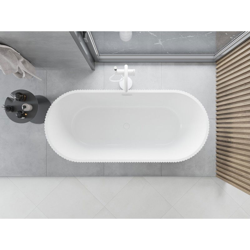 Mexen Yara baignoire îlot cannelée 170 x 75 cm, blanche/noire, trop-plein blanc - 52861707575-20