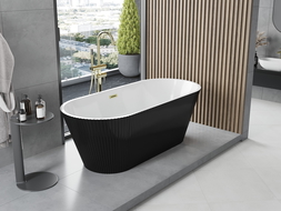 Mexen Yara baignoire autoportante rainurée 170 x 75 cm, blanche/noire, trop-plein doré - 52861707575-50