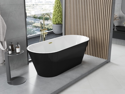 Mexen Yara baignoire autoportante rainurée 170 x 75 cm, blanc/noir, trop-plein or brossé - 52861707575-55