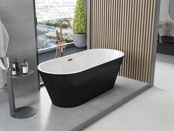 Mexen Yara baignoire autoportante rainurée 170 x 75 cm, blanc/noir, trop-plein gun gray brossé - 52861707575-66