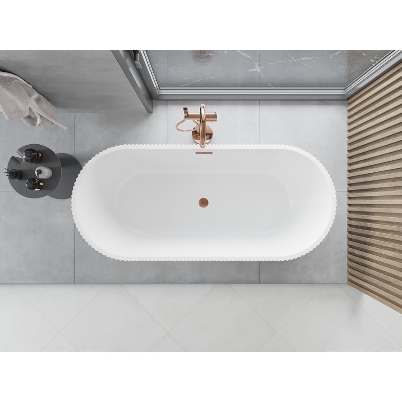 Mexen Yara baignoire autoportante rainurée 170 x 75 cm, blanc/noir, trop-plein gun gray brossé - 52861707575-66