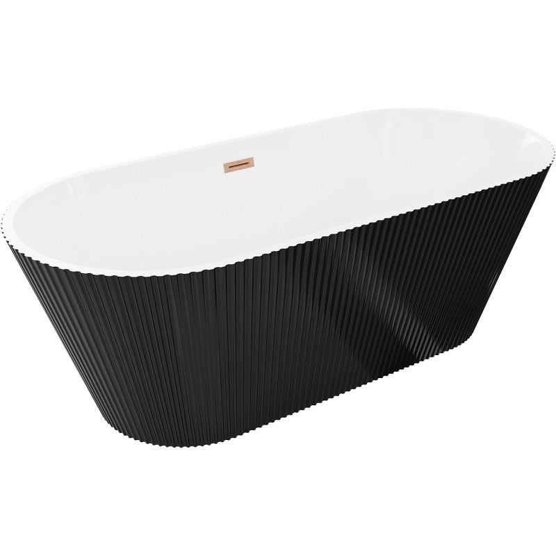 Mexen Yara baignoire autoportante rainurée 170 x 75 cm, blanc/noir, trop-plein gun gray brossé - 52861707575-66
