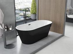 Mexen Yara baignoire autoportante rainurée 170 x 75 cm, blanc/noir, trop-plein noir - 52861707575-70